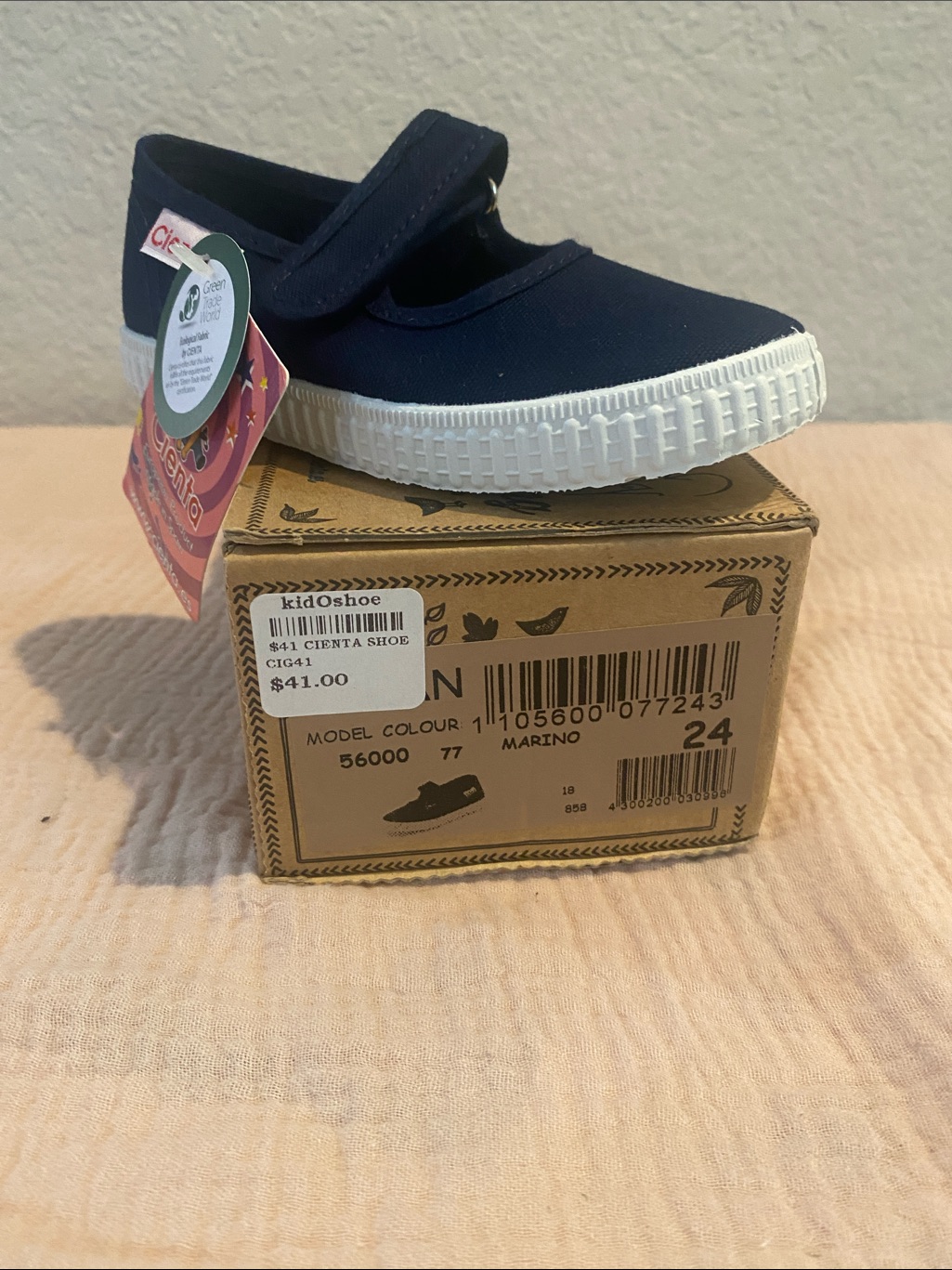 Cienta Navy Canvas Mary Jane Sneaker With White Sole